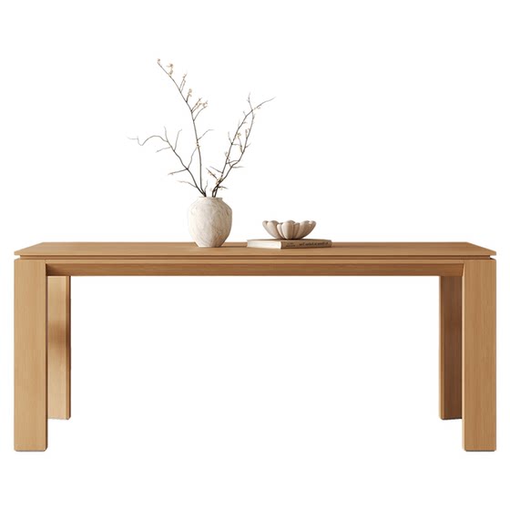Log color dining table 2026 new rectangular wabi-sabi style solid wood large board ash veneer cream style solid wood dining table