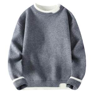 
Solid color fleece men's inner sweater men's fake two-piece thickened sweater youth knitted sweater men and women couple wear
