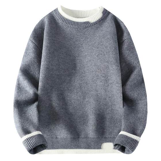 
Solid color fleece men's inner sweater men's fake two-piece thickened sweater youth knitted sweater men and women couple wear