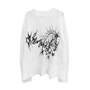 Wet body/slice novel co-branded original street subculture pullover sweater ripped loose neutral top