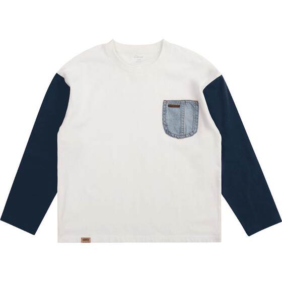 
Chunyi Liangpin boys' long-sleeved T-shirt spring and autumn new children's spliced sleeve tops boys versatile round neck pullover