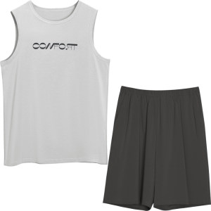 
Red bean summer men and women's vest shorts set pure cotton antibacterial sports style moisture absorption and sweating home clothing two-piece set