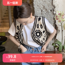 Retro ethnic style sweater vest for women in spring and autumn loose layered sleeveless camisole knitted vest for women in short jacket