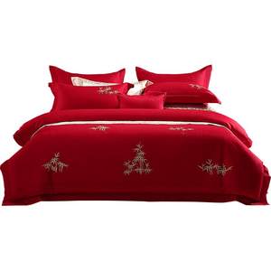 
Mercury Home Textile 60 Long-Long Cotton Tribute Satin Light Luxury Wedding Four-Piece Set Chinese Embroidery Wedding Kit Festive Wedding