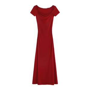 
MULVAN Halter Neck Slight Swing Collar Dress Women's Short Sleeve Summer Slim French Retro Style Knitted Long Skirt