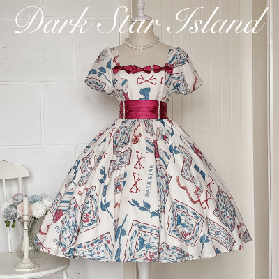 taobao agent Five Tuan Toweing*Ancient Division Tea Words OP Blue and White Porcelain Print Lolita Dark Star Island Lolita
