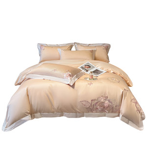 
Autumn and winter high-end pure cotton brushed embroidered rose four-piece bedding set luxury cotton quilt cover sheet