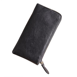 
2026 Wallet Men's Genuine Leather Texture Long Zipper Wallet Mobile Phone Bag Solid Color Simple Men's Clutch Bag Trendy Card Bag