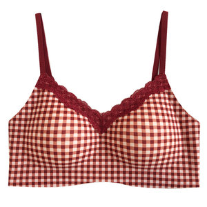 
French girly lace seamless push-up vest-style sling-free wire bra, breathable and comfortable pure lust floral underwear