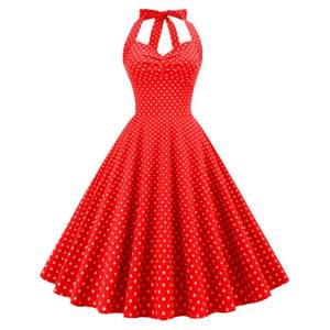 Vintage Times Sensory Hanging Neck Dot Dress Deloma Receive Limid Strett Stand Printed Vacation Mid -length skirt Summer watch performance