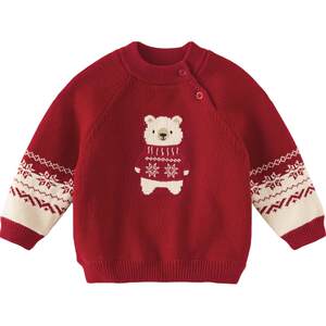 
David Bella children's half turtleneck red sweater winter New Year's top for boys and girls plus velvet Fair Isle sweater