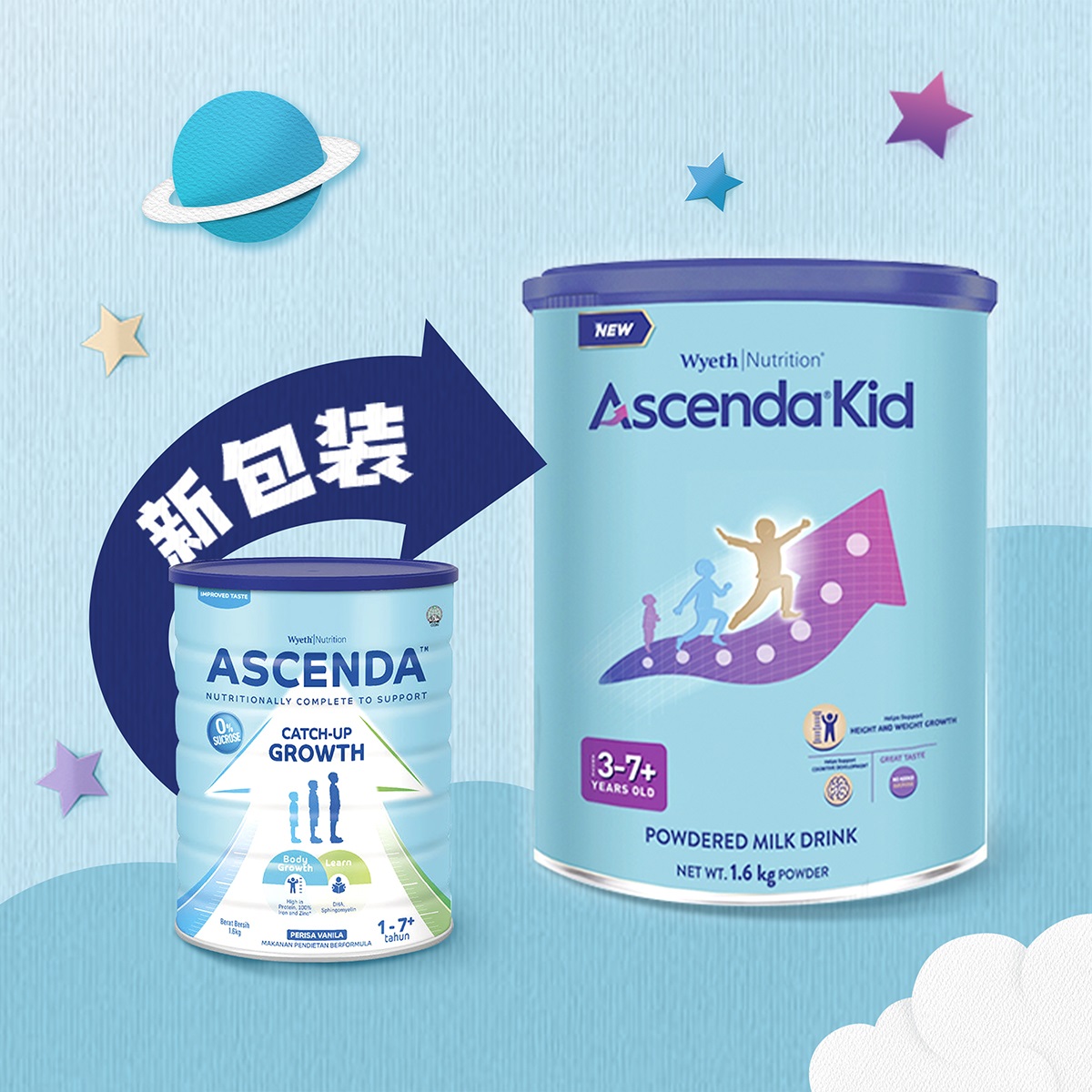 惠氏Ascenda火箭罐儿童成长奶粉1600g