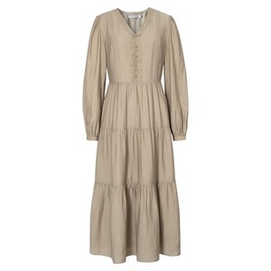 
Evely's high-end casual V-neck design cake dress autumn high-waisted slim tea skirt