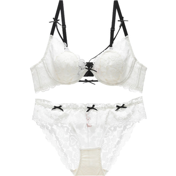 
Six Rabbits Lace Underwear Women's Thin Slimming Bra to Receive Secondary Breasts and Prevent External Expansion White Moonlight Collection Bra Set