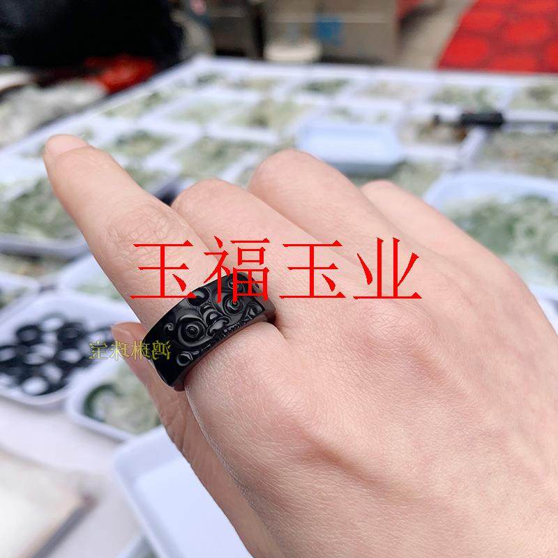 新疆和田玉戒圈墨玉貔貅兽面玉石戒指男女尾戒圈个性复古玉器百搭评价
