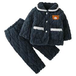 Children's winter pajamas, thickened boys' plus fleece quilted coral velvet, girls' baby flannel home clothes set