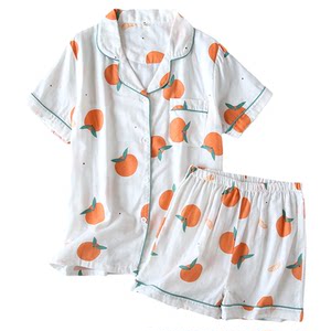 Clear clearance Couple pajamas Female short -sleeved trousers summer thin men's cotton gauze home service set