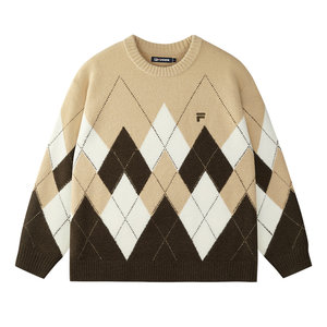 
FILA FUSION Fila trendy brand couple's knitted sweater 2025 winter new loose diamond pattern pullover sweater