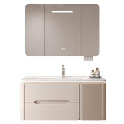 Huida solid wood ceramic integrated basin bathroom cabinet combination bathroom rubber wood washbasin basin washbasin cabinet