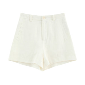 
[苋rou] Commuting bi-prep 100 ultra-fine twill yarn-dyed linen minimalist high-waist slimming A shorts-S1531