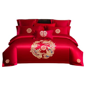 
High-end wedding cotton four-piece set of red wedding characters