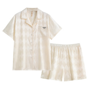 Jialefen pajamas Ms. Summer Silk Ice Silk Short -sleeved Short Wim Simulation Silk Furnishing Summer Summer Set