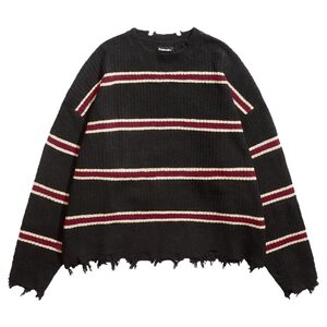 
Remedy American street fashion brand striped destruction sweater autumn and winter national trend loose couple sweater men and women