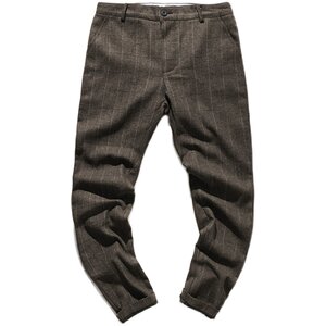 Wool Western Pants Men's Autumn and Winter Thick Slim Slim Retro Striped Checkered Modern Mart -Pants Martin Pants