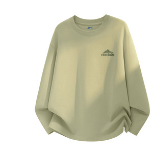
Pull back long-sleeved T-shirt men's spring and autumn 2026 new matcha green round neck spring clothing boys' bottoming shirt pure cotton inner wear D