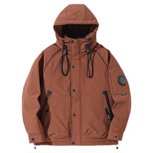 
90 White Duck Down Brick Red Hooded Down Jacket Men's 2026 Winter New Loose Warm Workwear Jacket