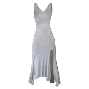 
Summer Korean version of elastic high waist slit suspender off-shoulder V-neck sexy vest fishtail dress for women