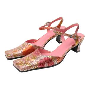 
UBORYA original designer new style of outfit girl fashion high heels with skirt genuine leather thick heels sandals for women