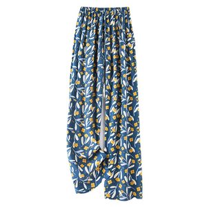 Extended cotton and silk pajamas Female summer artificial cotton large size thin straight pants net red beach pants spring and autumn wearing anti -mosquito pants
