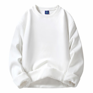 
New spring round neck sweatshirt for young men, loose solid color top, autumn and winter velvet thickened long-sleeved T-shirt bottoming shirt