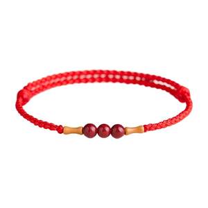 Qingxiangtai cinnabar bamboo joint red rope bracelet for women's zodiac year anklet for men's transportation peach wood bracelet knitted bracelet