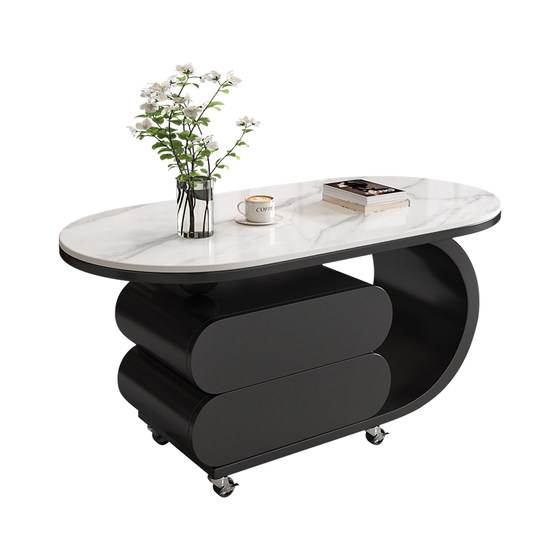 2026 new high-end oval modern simple movable slate coffee table small apartment sofa living room coffee table