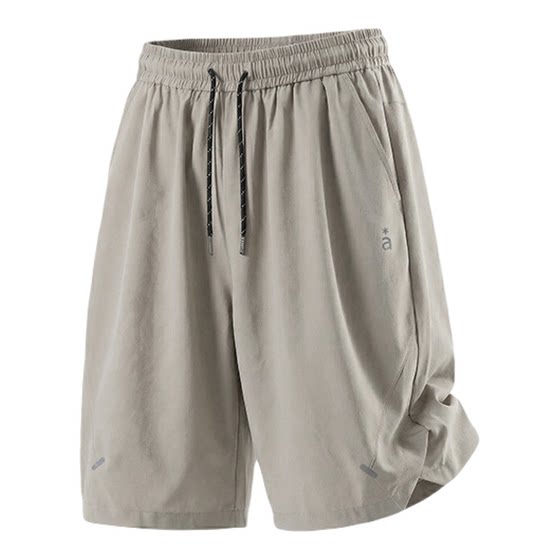 
Men's summer new micro-elastic sports casual shorts beach pants split slit breathable pleated outdoor loose five-quarter pants