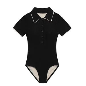 
Masked cat Korean ins style one-piece swimsuit for women conservative belly slimming knitted half-sleeved hot spring vacation bikini