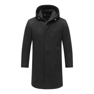 
H1337 off-code clearance autumn and winter men's simple and versatile black hooded mid-length warm and windproof woolen coat