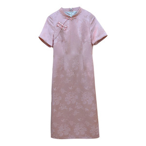 
Pink [Homemade] Original design noble pink jacquard high-end new Chinese cheongsam large size fat mm engagement