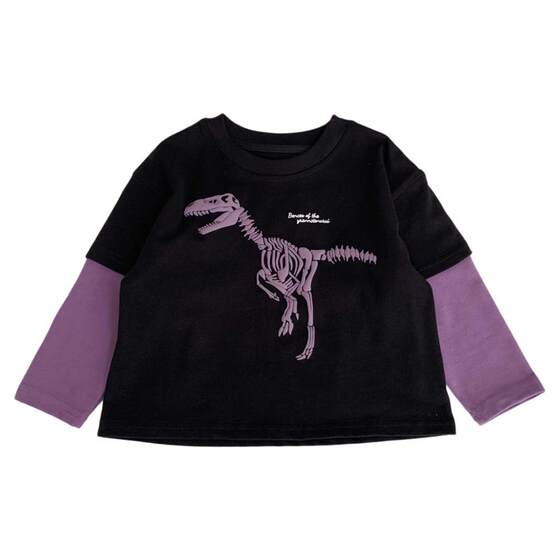
Boy's dinosaur long-sleeved T-shirt handsome little boy casual fake two-piece trendy T2026 spring and autumn children's pure cotton bottoming shirt