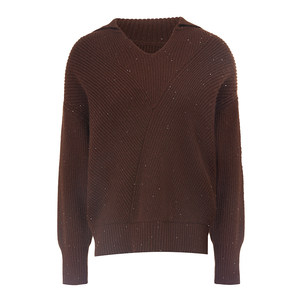 
EVAOUXIU Gypsophila heavy industry bright silk V-neck sheep wool simple lazy style retro pullover sweater winter top