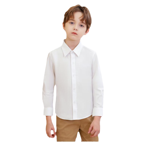 
Romon children's pure white shirt boy elementary school students spring and autumn T-shirt middle and big children's cotton campus clothing women's long-sleeved shirt