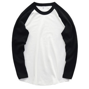 260G ragdoll sleeve color-blocking T-shirt for men Kaji American retro heavy cotton base shirt casual long-sleeved T-shirt for men