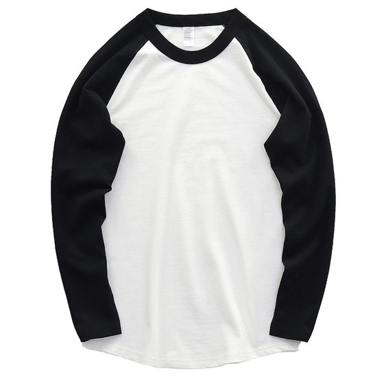 260G ragdoll sleeve color-blocking T-shirt for men Kaji American retro heavy cotton base shirt casual long-sleeved T-shirt for men