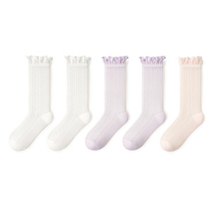 White mulberry silk stockings for women, summer thin mesh mid-tube ballet style miu lace pile socks with small leather shoes