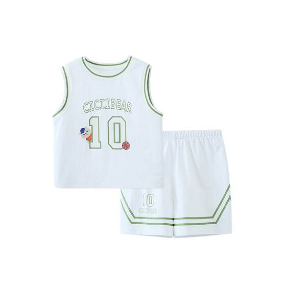 
[Antibacterial Little Ice Armor] Qiqi Bear Baby Pure Cotton Vest Set Summer Boys and Girls Basketball Uniforms Children's Sports