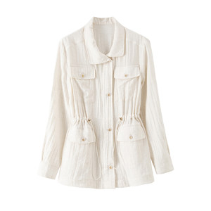 
BANANA CICI 2026 Spring Tencel Linen Hunting Jacket Thin Coat Waist Drawstring Top