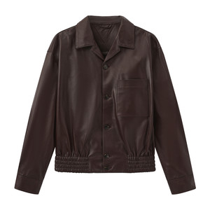 
B1BDF4F02/4F16 Bird Home Men's Clothing Autumn and Winter Black Ink Brown Lapel Workwear Goat Leather Leather Clothing Jacket