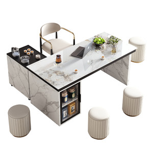 
Modern simple light luxury slate tea table and chair combination office desk tea table island integrated side cabinet tea table slate